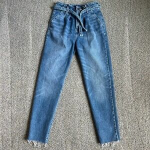 HOLLISTER Ultra High Rise Mom Jeans Vintage Stretch Belted Fray Hem Women's 25
